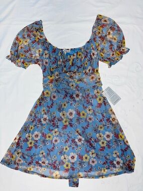 Girls' Blue Floral Puff-Sleeve Dress Inspired Hearts NWT Blue